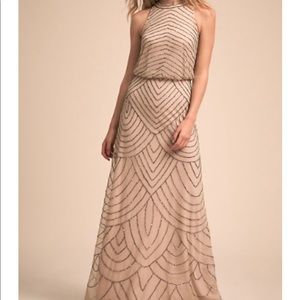 BHLDN Adrianna Papell Art Deco Blouson Dress, Almond